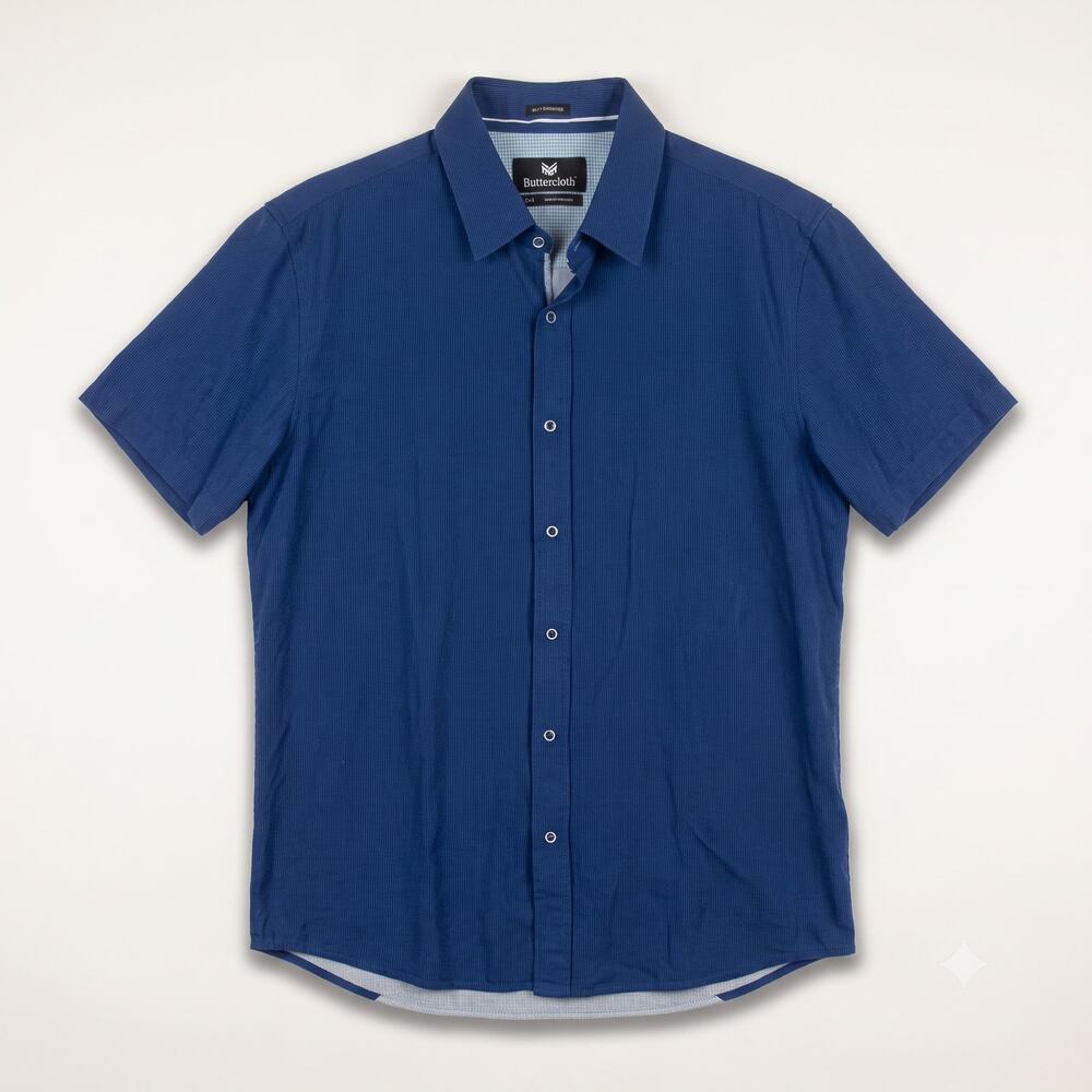 Buttercloth Mens XL Preppy Minimalist Office Resortwear Icy Knit Button Shirt